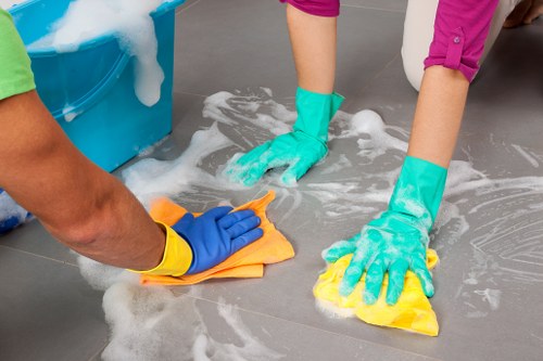 Deep carpet cleaning equipment in a living room