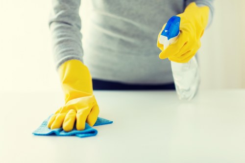 Technician preparing a carpet for steam cleaning service